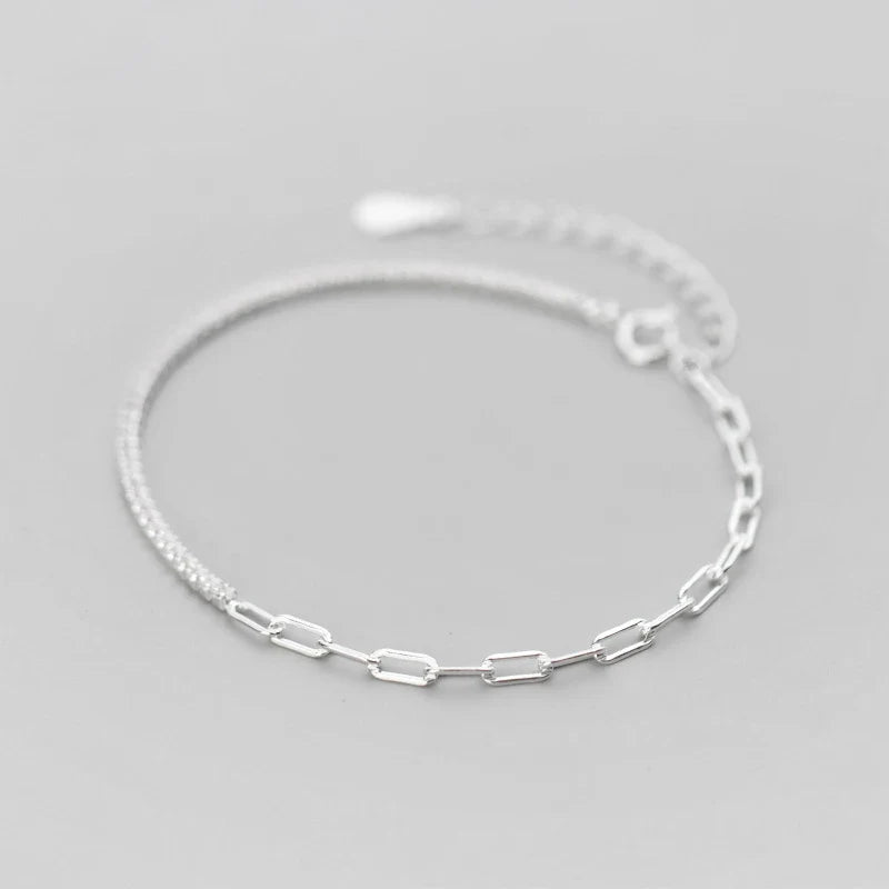 Stackable Zirconia Geometric Oval Interlock Genuine 925 Sterling Silver Asymmetry Bracelet Bangle for Women Fine Jewelry