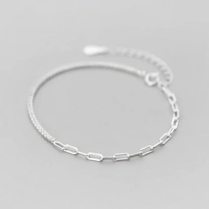 Stackable Zirconia Geometric Oval Interlock Genuine 925 Sterling Silver Asymmetry Bracelet Bangle for Women Fine Jewelry