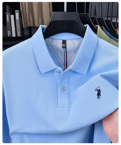 High end brand 100% cotton long sleeve polo shirt fashion luxury pony embroidery business casual comfort new Paul men's T-shirt