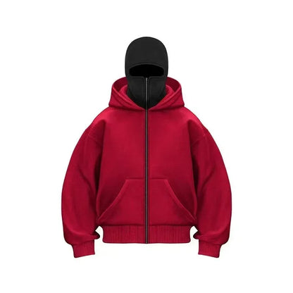Men Zip Hoodie Winter Warm Casual Sweatshirt Y2K with Hooded Face Mask Zipper Design Sports Jacket Outdoor Activities
