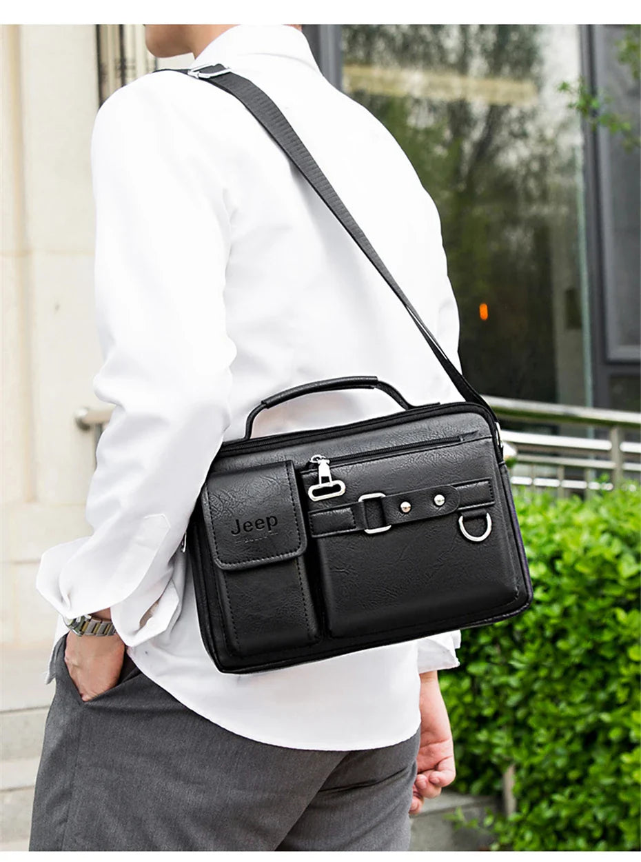 Multi-function Business Handbags Men New Man's Shoulder Bags Large Capacity Leather Messenger Bag Crossbody Big Brand