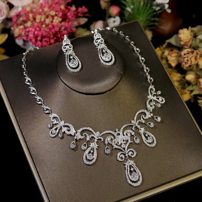 Fashion Geometric Design Bridal Dress Necklace Jewelry Sets High Quality Cubic Zirconia For Women Party Accessorie X0593