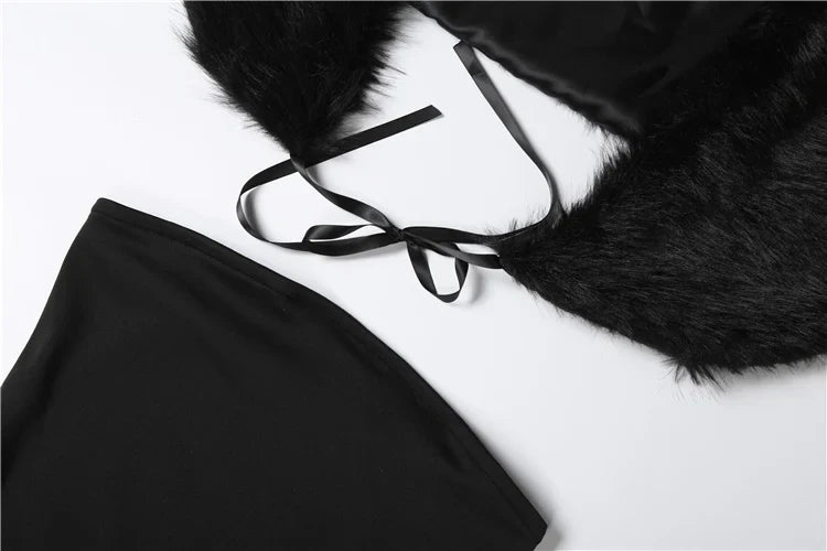 Trend Classic 2-Piece Set Women Sexy Furry Shawl+Sleeveless Tank Top Fashion Party Club Stretch Skinny Activi Outfits