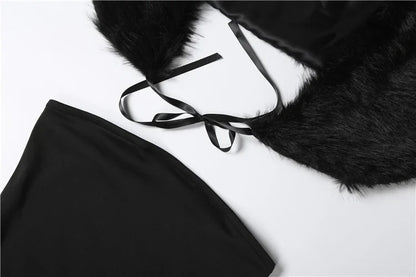 Trend Classic 2-Piece Set Women Sexy Furry Shawl+Sleeveless Tank Top Fashion Party Club Stretch Skinny Activi Outfits