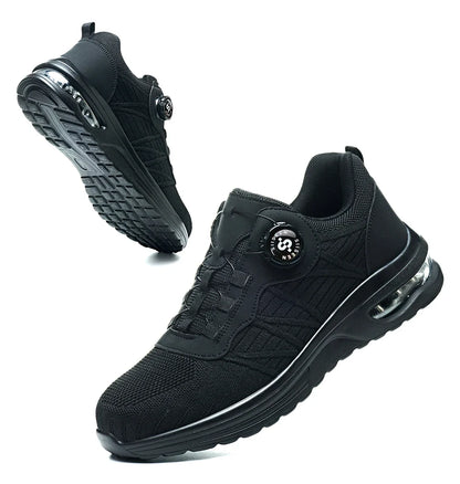 Men's Safety Shoes Steel Toe Anti- Crush Puncture Resistant Kevlar Pure Black Button Air Cushion Lightweight Work Shoes
