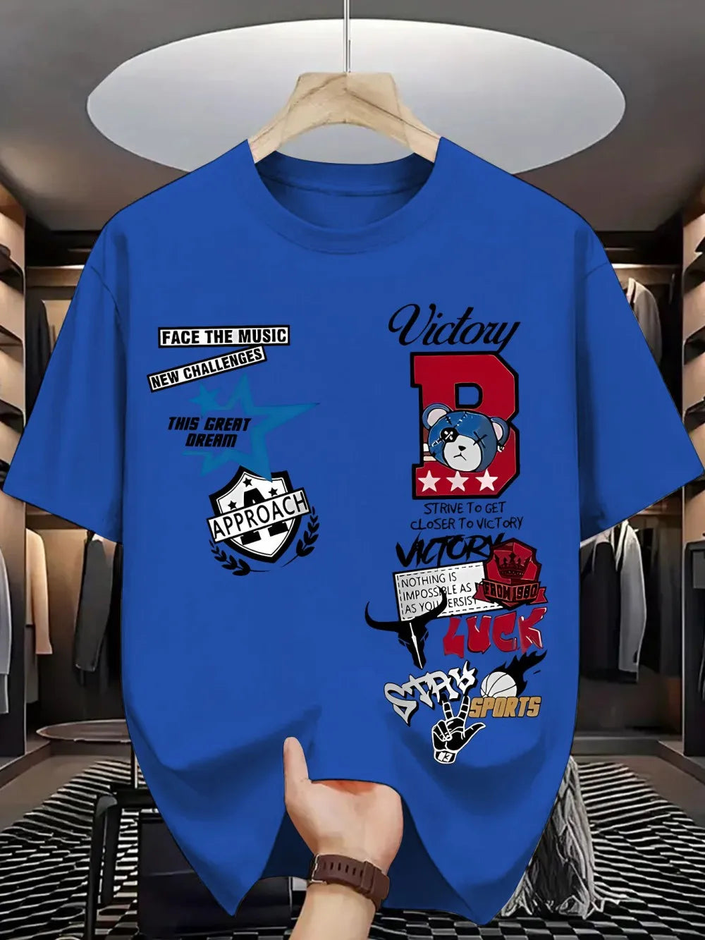 New Men's Summer Personalized Letter Graffiti Printed Comfortable and Breathable Round Neck T-shirt Outdoor Street Top