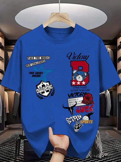 New Men's Summer Personalized Letter Graffiti Printed Comfortable and Breathable Round Neck T-shirt Outdoor Street Top