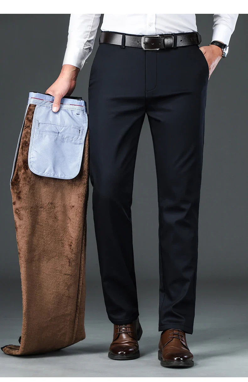 Winter New Flannel Thick Men's Casual Pants Fleece Navy Black Business Straight Slim Stretch Warm Plush Trousers Male