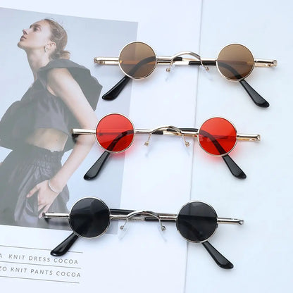 Small Round Rock Punk Sunglasses for Women Men Ultra Metal Frame Hip Hop Sun Glasses Candy Color Fashion Shades Driving Eyewear