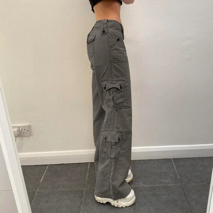 Calça Cargo Feminina Jeans Reta Casual Street Retrô