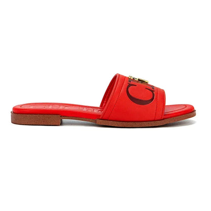 Fashion Monogram Print Elegant Design Women's Low Heeled Slippers Solid Color High Quality Metal Lock Simple Single Shoes