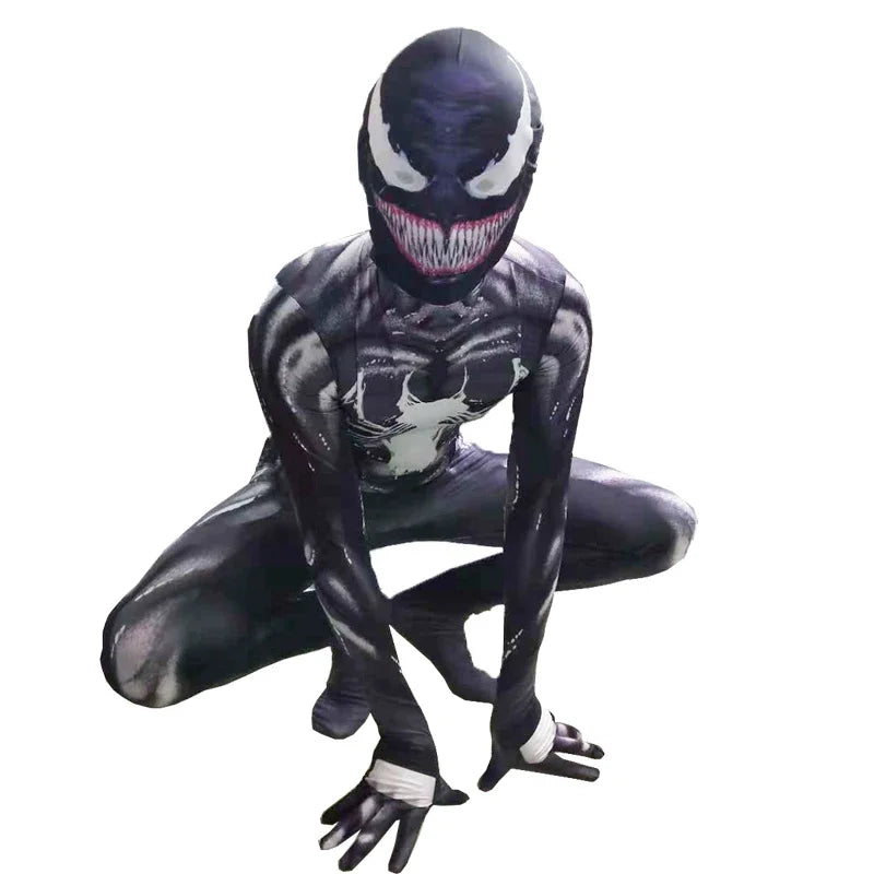 Kids Superhero Onesie Movie Character Role Play Mask Costume Halloween Spider Pattern Costume Kids Holiday Gift