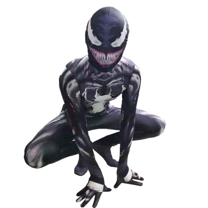 Kids Superhero Onesie Movie Character Role Play Mask Costume Halloween Spider Pattern Costume Kids Holiday Gift