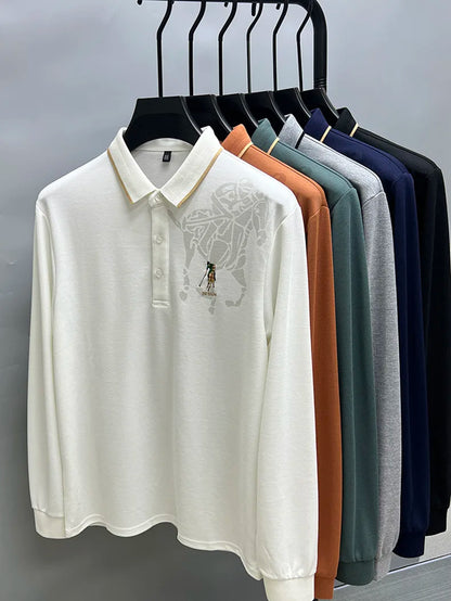 High end brand fashion printed long sleeved polo shirt men's 2024 spring new exquisite embroidered T-shirt casual breathable top