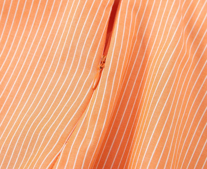 Women Summer Orange Striped Backless Zipper Mini Dress Thin Straps V-Neck Female Chic Lady Dresses Vestidos Para Mujer