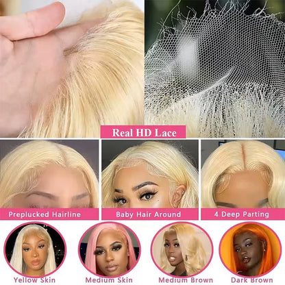 220% Density 38 Inch 613 Honey Blonde Straight Lace Front Wig Human Hair 13x6 HD Transparent Lace Frontal Wigs Pre Plucked