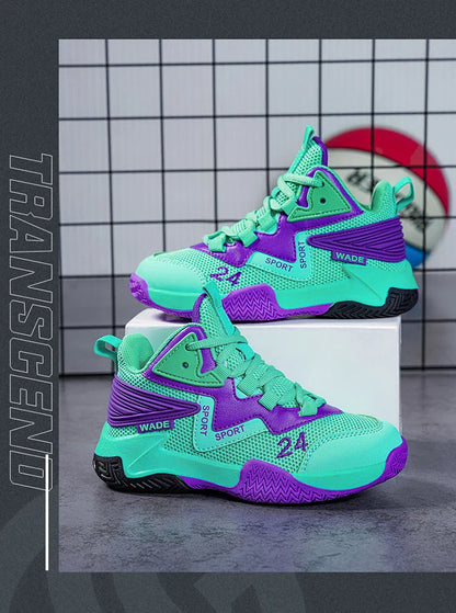 Children Basketball Shoes for Boys Girls Kids Teenagers Breathable Non-slip Lace Up Indoor Outdoor Training Sneakers Tennis Shoe