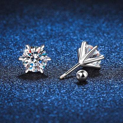 0.3-2CT Moissanite Stud Earrings For Women Screw Thread Ear Studs 925 Sterling Silver Wedding Jewelry Pass Diamond Test