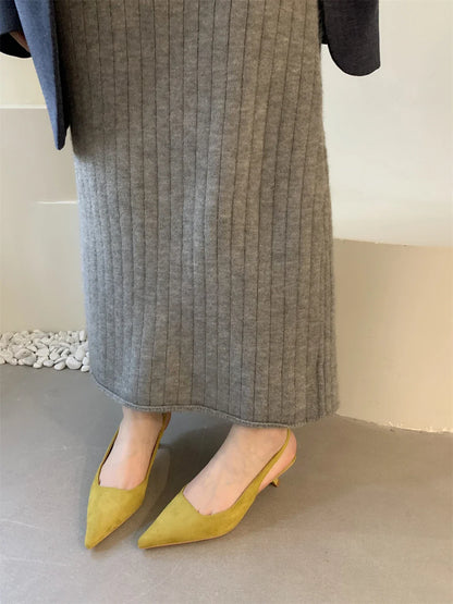 Women Sandals Pointed Toe Elegant Low-heel Shoes Summer Fashion Slingback Woman Mules Shoes Pumps Dress Shoes