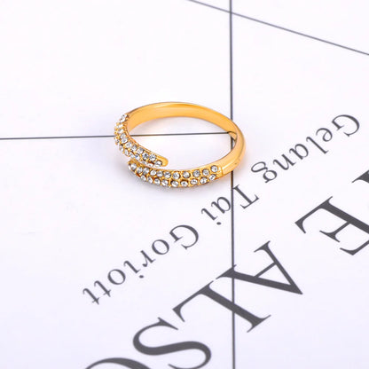Luxury Shiny Cubic Zirconia Exquisite Stainless Steel Open Ring Adjustable Trendy Waterproof Jewelry anillos mujer R24003