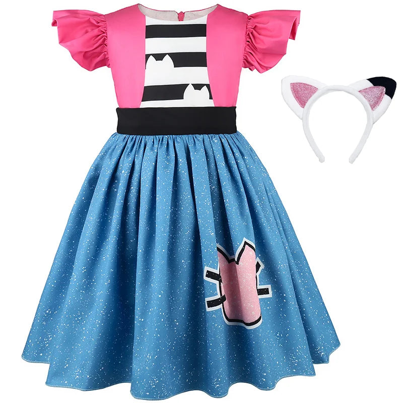 Summer Kids Gabby's Dollhouse Cats Princess Dress With Ears Headwear Carnival Birthday Party Fancy Gabby Girls Striped Vestidos
