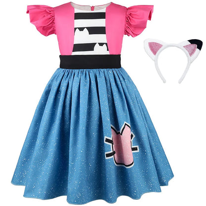 Summer Kids Gabby's Dollhouse Cats Princess Dress With Ears Headwear Carnival Birthday Party Fancy Gabby Girls Striped Vestidos