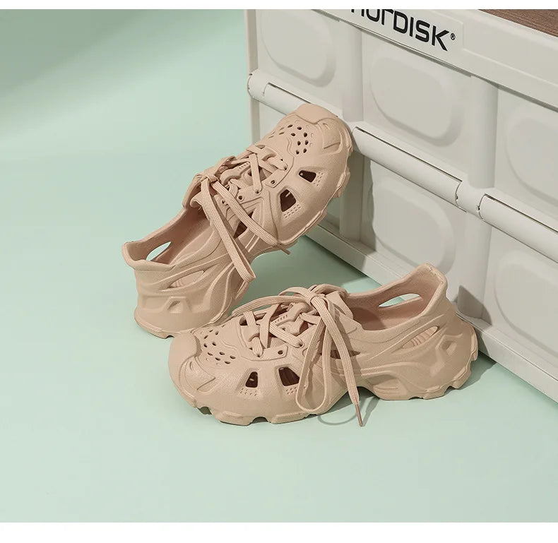 Kids Summer Breathable Comfort Shoes Lightweight Adjustable Strap Slip on Shoes Lace Up Non-slip Thick Bottom Pure Color Sandals