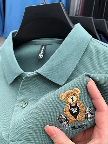 100% Cotton Luxury Quality Men's Polo Shirt Autumn Bear Exquisite Embroidery Long Sleeve T-shirt Trend Fashion Golf Menswear Top