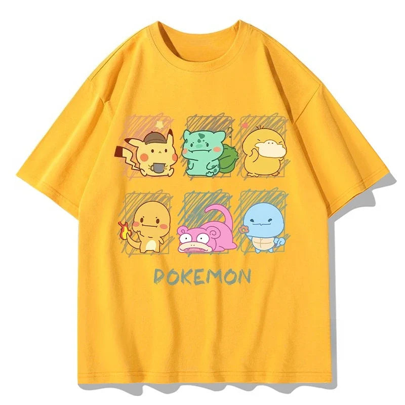 Joint Short-sleeved T-shirt for Men and Women in Summer Up To Duck Pikachu Pure Cotton Clothes Pokémon Short-sleeved Top