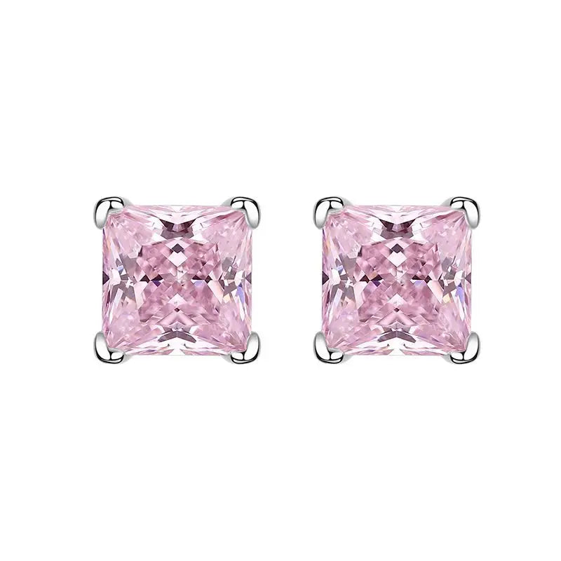 6x6mm Yellow Pink High Carbon Diamond Gemstone Earrings for Women 100% 925 Sterling Silver Classic Fine Jewelry Wholesale