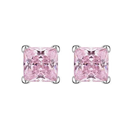 6x6mm Yellow Pink High Carbon Diamond Gemstone Earrings for Women 100% 925 Sterling Silver Classic Fine Jewelry Wholesale