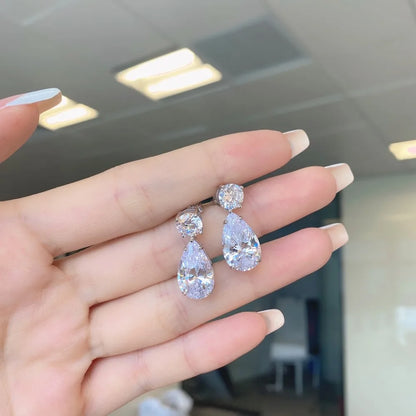 19cttw Waterdrop Full Moissanite Drop Earrings for Women 925 Sterling Silver Pear Cut Lab Diamond Stud Earrings with Certificate