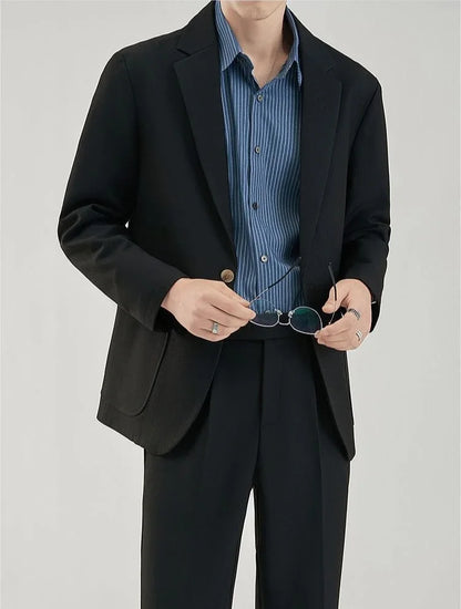 2 Piece Outfit Set Male Solid Color Youth Trends Costumes Ceremony Pants Full Men's Suits and Blazers Clothes Classic Elegant