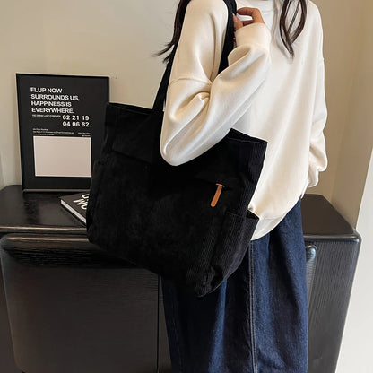 Fleece Canvas Bag Autumn and Winter New Versatile Large Capacity Tote Bag Student Single Shoulder Commuting Tote Bag