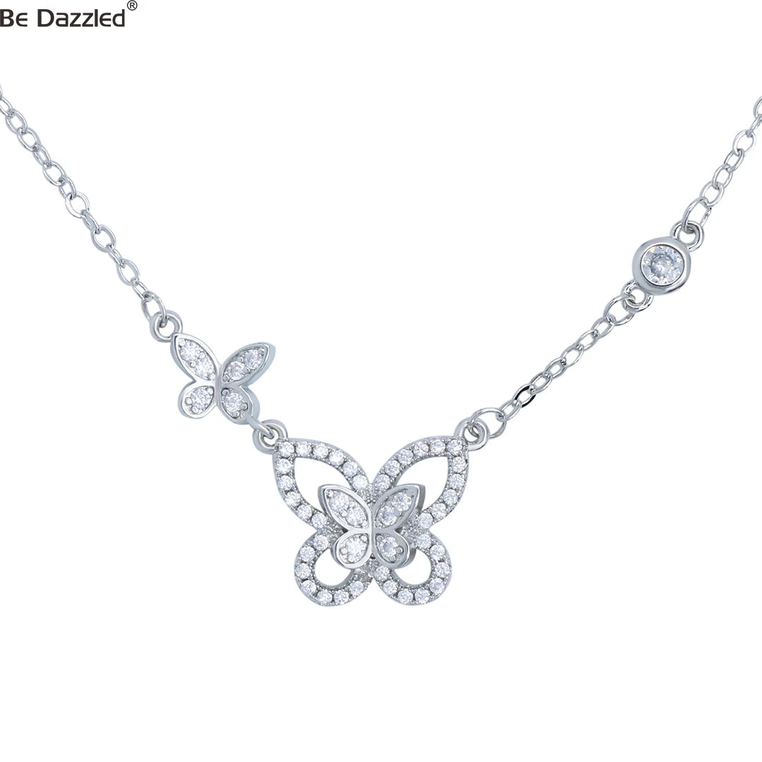 Delicate Women 24K Gold Plated Zircon Angel Wing Chain Pendant Necklace