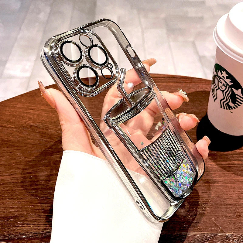 Bling Case For iPhone 16 15 14 13 12 Pro Max 15Pro 14Pro Lovely Clear Transparent Straw Cup Cover Insert Glitter Paper