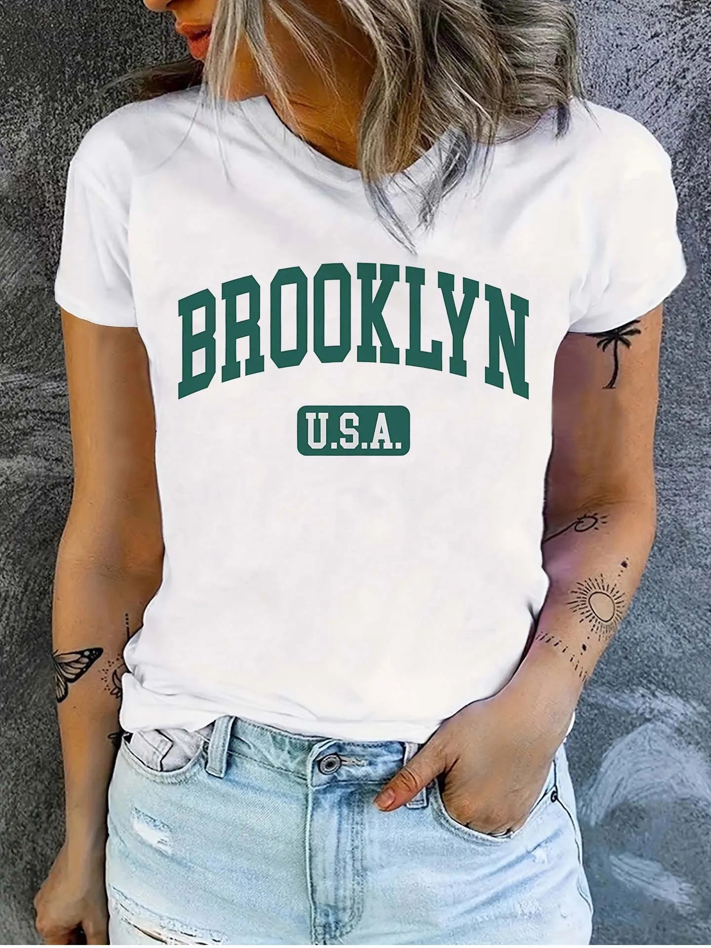 Brooklyn USA Women's Tee - Varsity Style Graphic, Casual Daily Wear