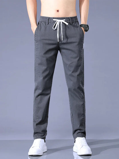 Size 28-38 Thin Casual Pants Mens Slim Simple Cotton Stretch Spring Summer Trousers Elastic Waist Drawstring Jogging Sweatpants