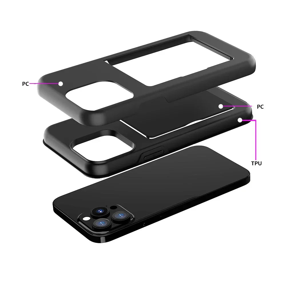 Credit Card Protective Wallets Case For iPhone 16 Pro 15 14 13 12 11 Pro Max for iPhone 16 Pro Max xr xs 7 8 Plus se 2020 Cover