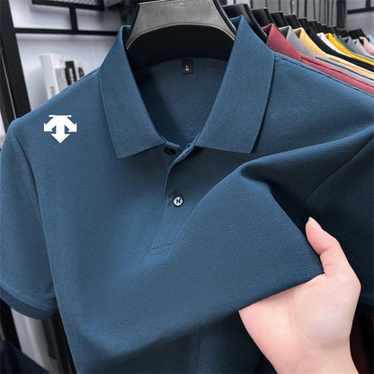 100% men's summer luxury brand polo shirt lapel geometric printing short sleeves t-shirt outdoor leisure men clothing tops