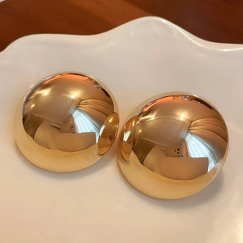 Punk Smooth Large Round Semicircle Exaggerated Metal Stud Earrings for Women Classic Gold Color Geometric Earring Ear Jewelry