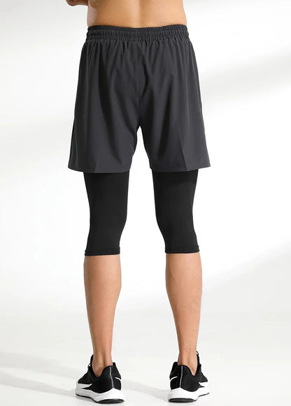 Men Tight Sport 2 In 1 Cropped Pants 2024 Summer Elastic Quick-dry Compression Workout Training Exercise Running Sports Shorts