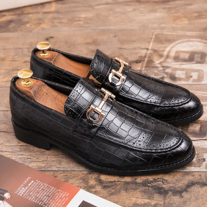 Men’s cowhide leather dress shoes breathable soft sole business casual pointed toe brown