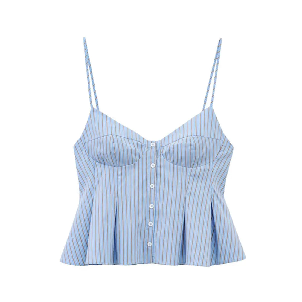 Women's Fashion Pleated Poplin Tank Top V-Neck Adjustable Spaghetti Straps Button-Up Camisole Female Sexy Fashion Clothing