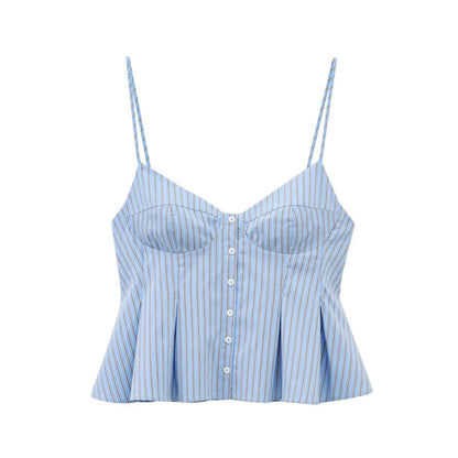 Women's Fashion Pleated Poplin Tank Top V-Neck Adjustable Spaghetti Straps Button-Up Camisole Female Sexy Fashion Clothing