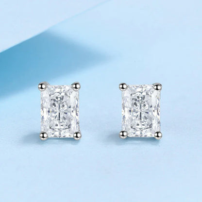 0.5CT 1CT 2CT Emerald Radiant Cut Moissanite Studs Earrings for Women Lab Diamond 925 Sterling Silver Earring Jewelry