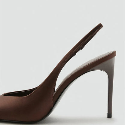 Brown Satin Slingback Women Pumps Sexy Pointed Toe Stiletto High Heels for Ladies Elegant Dress Shoes Comfortable Office Shoes