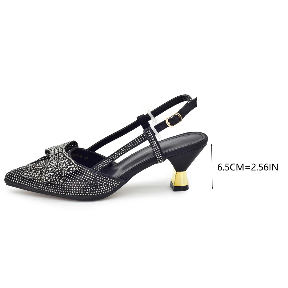2026 Fashiona Banquet Exquisite Party Top Luxury Pointed Toe Bowtie Bright Diamond Summer Women's High Heels Shoes and Bags Set