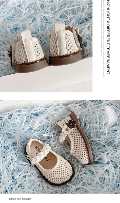 Girls Walking Shoes Lace Mesh Bows Kids Princess Shoes Non-slip Shiny Sequins 2025 New Children Flat Shoes Soft Sole Non-slip