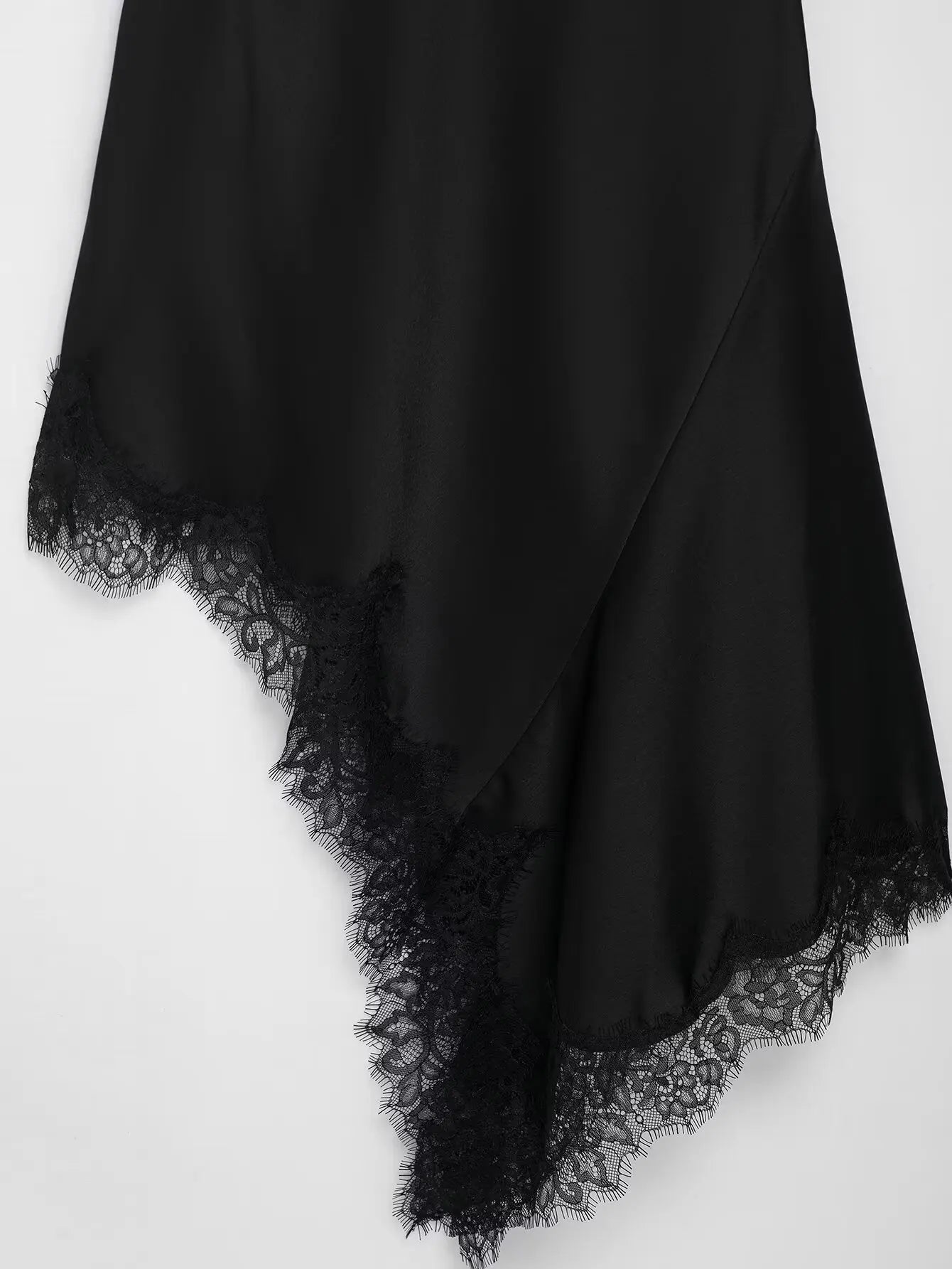 Summer New Product Women's Lace Decorative Satin Texture Strap Sexy Dress with Hanging Neck and Asymmetric Bottom